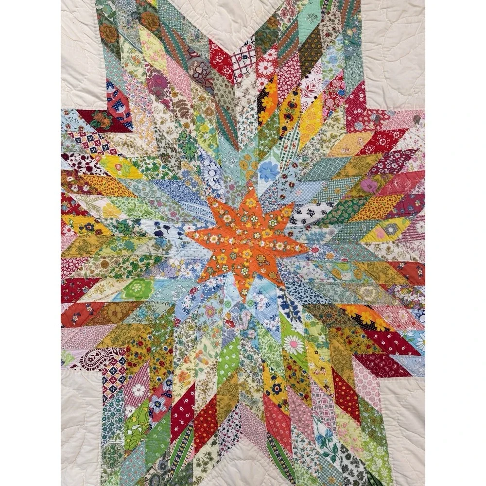 Gorgeous Vintage Lone Star Quilt Handmade 69x87 Prairie Edge Vibrant From Kansas